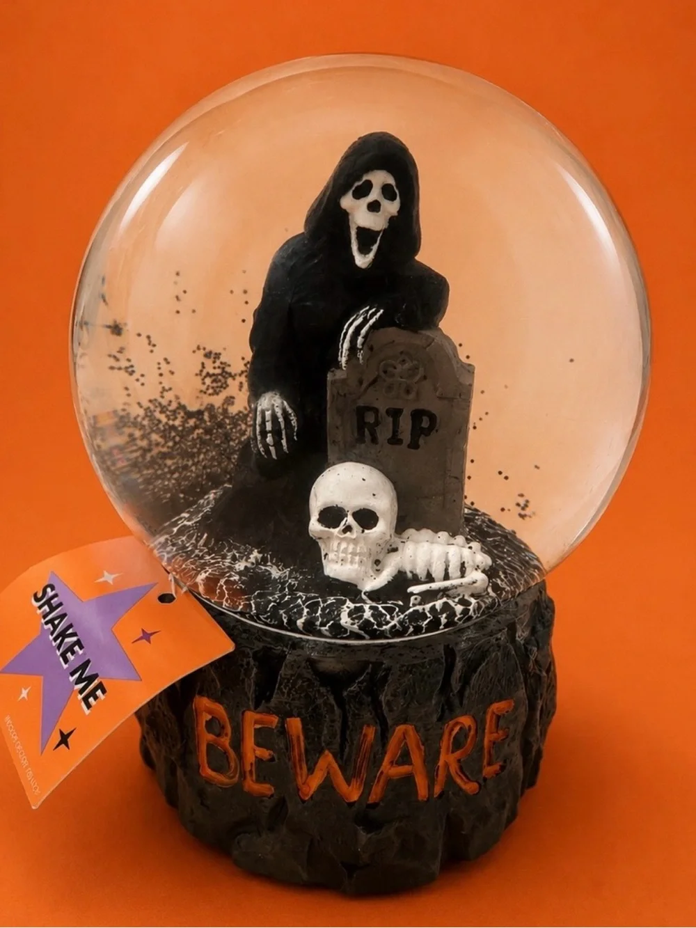 Halloween Grim Reaper RIP Snow Globe - Black and Orange, Flying 🦇 NWT